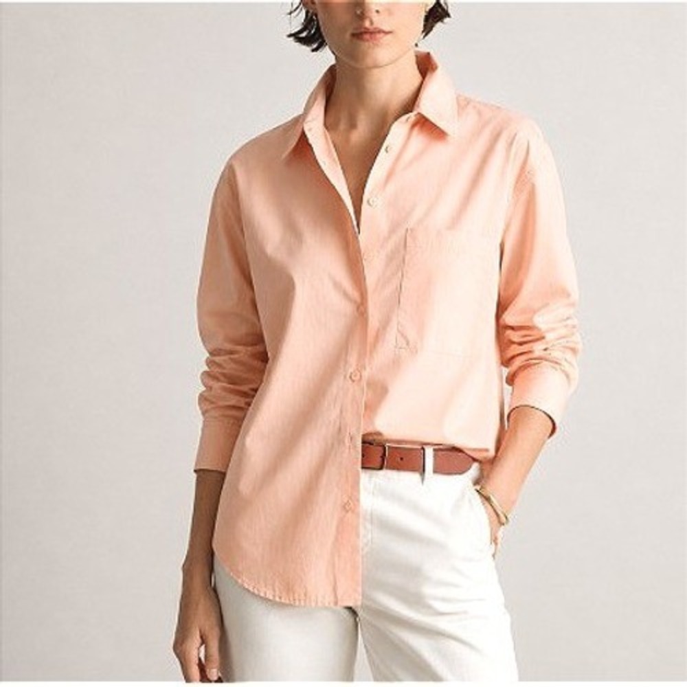 Quince Peach Cotton Boyfriend Oversize Fit Career Office Long Sleeve Shirt XS